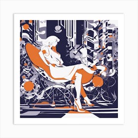 Drew Illustration Of Woman On Chair In Bright Colors, Vector Ilustracije, In The Style Of Dark Navy (2) Art Print