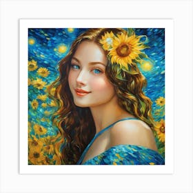 Sunflower Girljffh Art Print