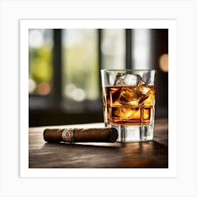 Cigar And A Glass Of Whiskey Art Print