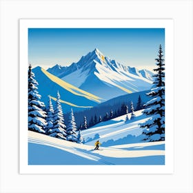 Skier In Snowy Mountains Art Print