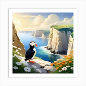 White Cliffs and Puffin Art Print