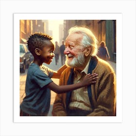 Kind Old Man With Sweet Little Boy Art Print