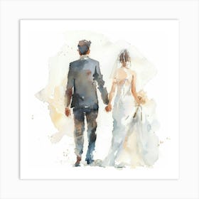 Watercolor Bride And Groom Holding Hands 1718370331 1 Art Print