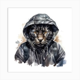 Watercolour Cartoon Panther In A Hoodie 1 Art Print