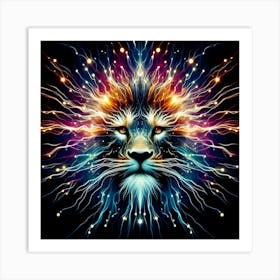 Mystical Lion Artwork with Cosmic Background Art Print