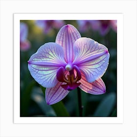 A Radiant Orchid With Petals Of Shifting, Holographic Colors Blooming In A Magical Garden Art Print