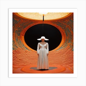 Woman In A White Dress In A Circular Room Art Print