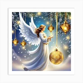 Angel With Christmas Ornaments Art Print