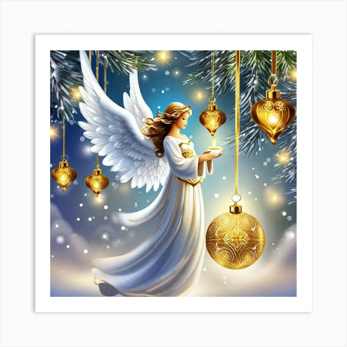 Gold Silver Angel Wings by Nastasiart Fine Art Paper Poster (styles > Decorative Art > Holiday Décor > Christmas > Religious Christmas Art > Christmas