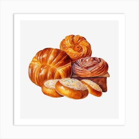 Watercolor Of Bread Art Print