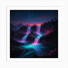 Waterfalls At Night Art Print