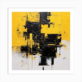 Hand Painted Abstract Black And Yellow Art Print