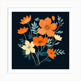 Flowers On A Black Background Art Print