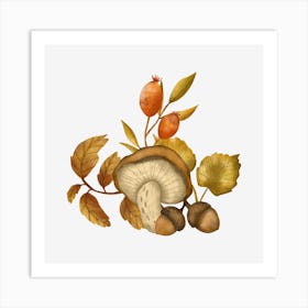 Fall illustration with mushroom Art Print