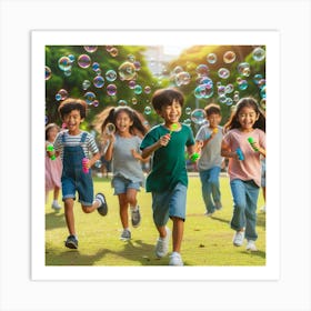 Children Playing With Soap Bubbles 1 Art Print