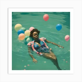 Woman Floating With Flowers Art Print