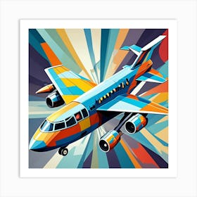 Futuristic Airliner With Missiles Cubism Style Art Print