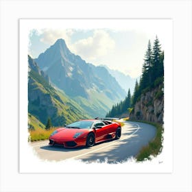 Lamborghini Reventón By A Watercolor Dramatic Mountain Pass 1 Art Print