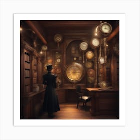 Clocks In The Library Art Print