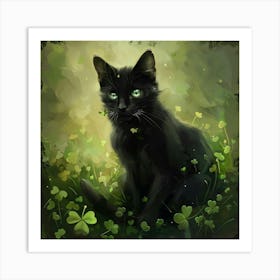 Black Cat With Green Eyes Art Print