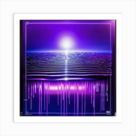 A Futuristic 1980s Poster Adorned With Iridescent Purple And Violet Waves Cascading Dynamically Dow (3) Art Print