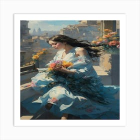 Girl With Flowers 1 Art Print