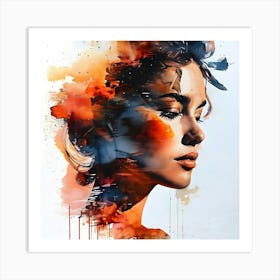 Watercolor Of A Woman'S Face Art Print