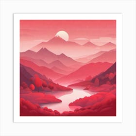 Misty mountains background in red tone 4 Art Print