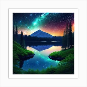 Starry Sky Over Lake 16 Art Print