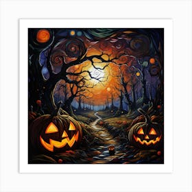 Halloween Pumpkins In The Forest Art Print