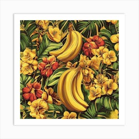 Bananas And Flowers Art Art Print