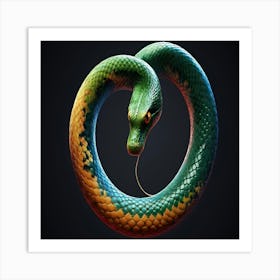 Snake On Black Background Art Print