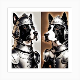 Portrait Of A Black And White Dog Dressed In Knightly Armor And Helmet Clear And Clean Face By Jac (1) Art Print