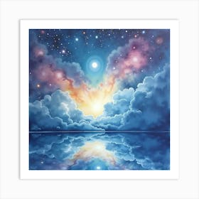 Watercolor Painting Of A Tranquil Cosmic Expanse 1 Art Print