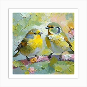 Firefly A Modern Illustration Of 2 Beautiful Sparrows Together In Neutral Colors Of Taupe, Gray, Tan (60) Art Print