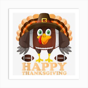 Happy Thanksgiving Boys Kids Turkey Football Ball Sports Art Print