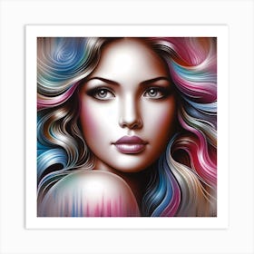 Portrait Of A Woman With Colorful Hair Art Print