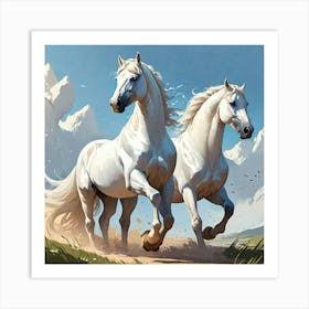 Two White Horses Running Art Print