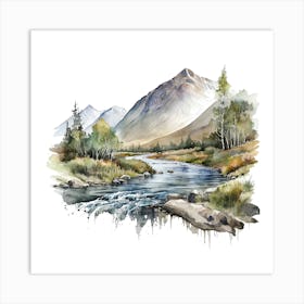 Watercolor Landscape In The Mountains Art Print