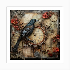 Crow On A Clock Art Print