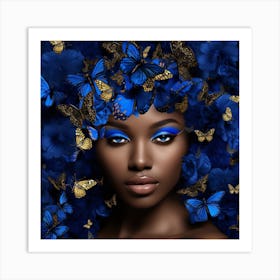 Blue Beauty With Butterflies 1 Art Print