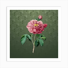 Vintage Gallic Rose Botanical on Lunar Green Pattern n.0132 Art Print