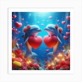 Dolphins With Hearts Art Print