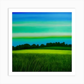 Green Grass A Blue Sky And A Background Of Calm Colors Suitable As A Wall Painting With Beautifu (4) Art Print