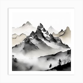 Firefly An Illustration Of A Beautiful Majestic Cinematic Tranquil Mountain Landscape In Neutral Col (12) Art Print