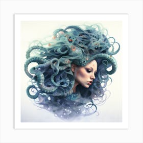 Teal Octopus Hair Art Print