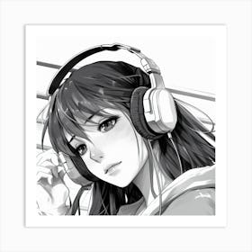 Anime Girl With Headphones 4 Art Print