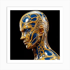 Blue & Gold. Golden Ratio in the Ether: Man's Form Against a Digital Blue Void. Art Print