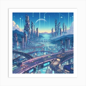 Anime Landscape With Futuristic Technology (8) Art Print