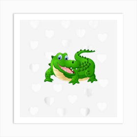 Alligator Theme Baby Girl Pink Nursery Room Love Heart Decor Art Print